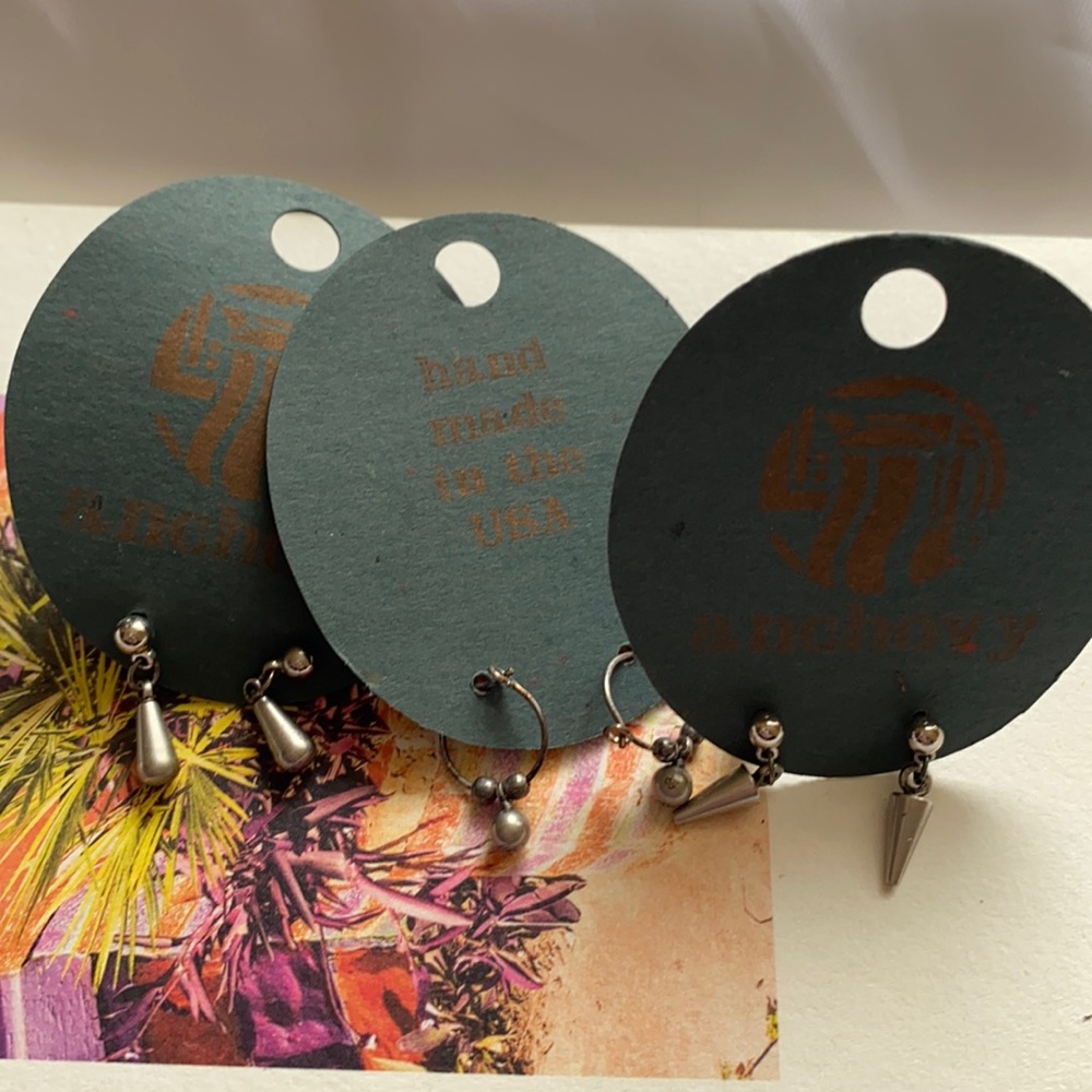 90s vintage grunge stud and hoop dangle earrings. Set of 3 BNWT